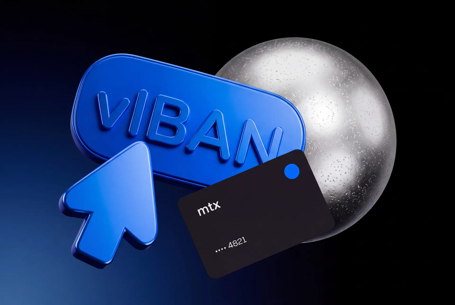 3D vIBAN badge with MTX card and metallic sphere